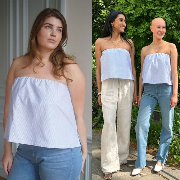 Djerf Avenue Blue and White Striped Tube Top - Picture 4 of 15